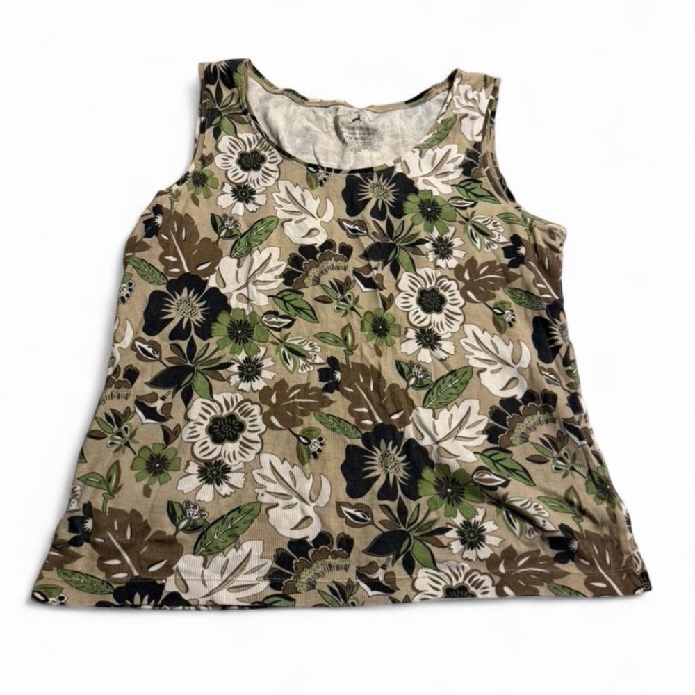 White Stag Floral Tank Top - Black, Green, and Brown
